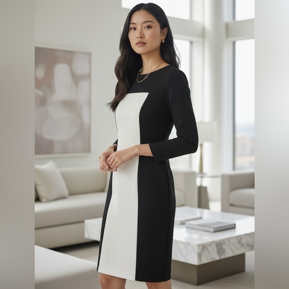 Akris Punto Dresses & Skirts - Akris Punto Navy & Ivory Colorblock Sheath Dress Minimalist Tailored US 6